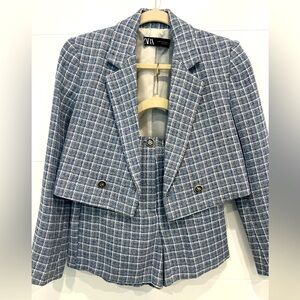 Zara blazer jacket + shorts set light blue grey - XS